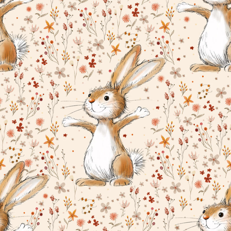 Kinderstoff Hase Hops Eigenproduktion French Terry